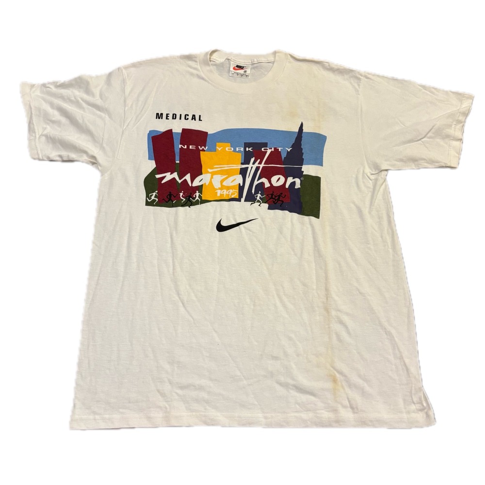 Vintage 1995 Nike NYC Marathon Medical T-Shirt White Single Stitch Mens M USA